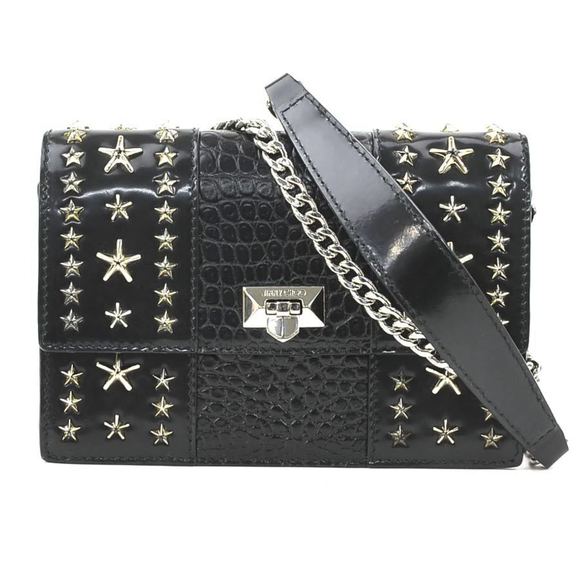 JIMMY CHOO shoulder bag in embossed leather, metal, black and silver for women r - Picture 1 of 5